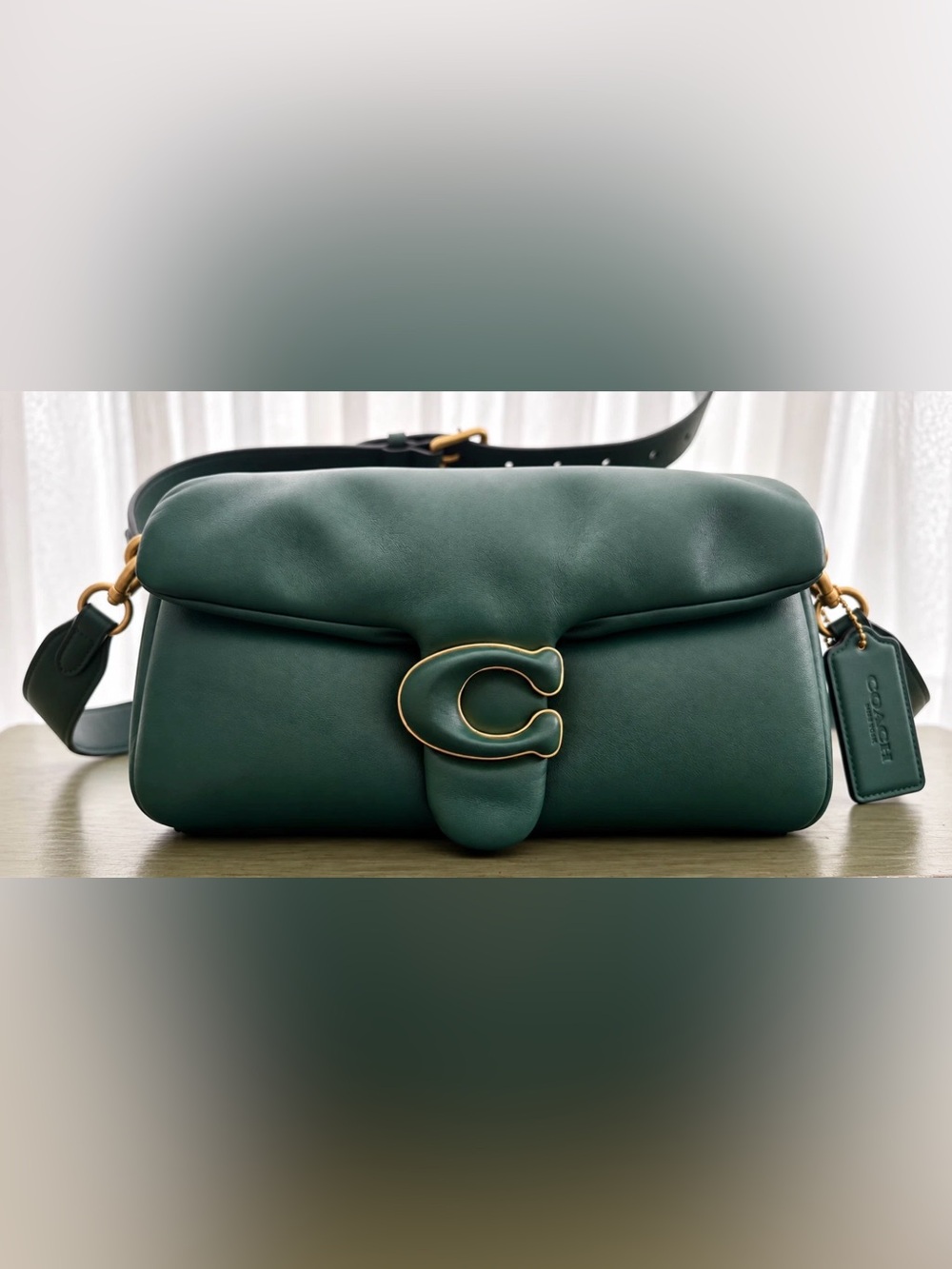 Coach Forest Green Leather Shoulder Bag with Gold 'C' Accent
